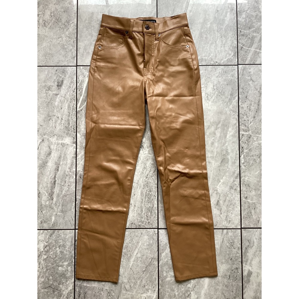 Veronica Beard Ryleigh High Rise Slim Straight Faux Leather Pants Camel 24 00
